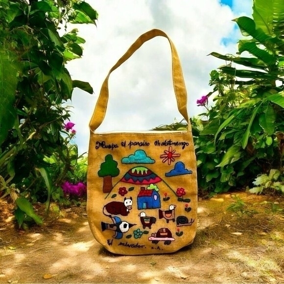 Artisan Handbags - Unique Hand Embroidered Canvas Tote Bag Artisan Shoulder Purse Multicolor NWOT